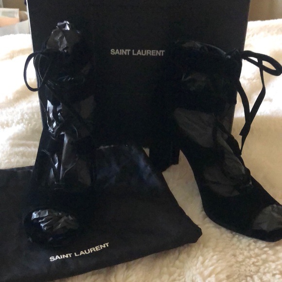 YSL SAINT LAURENT PARIS Loulou lace up velvet sandals - heels - booties - Picture 5 of 11